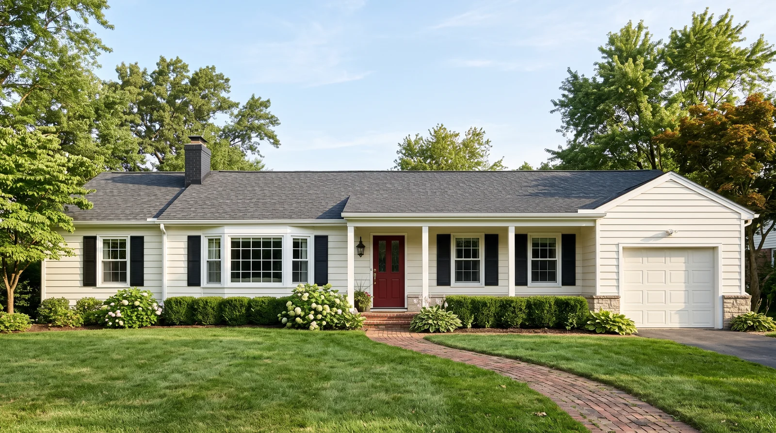 Classic White Ranch With Black Shutters