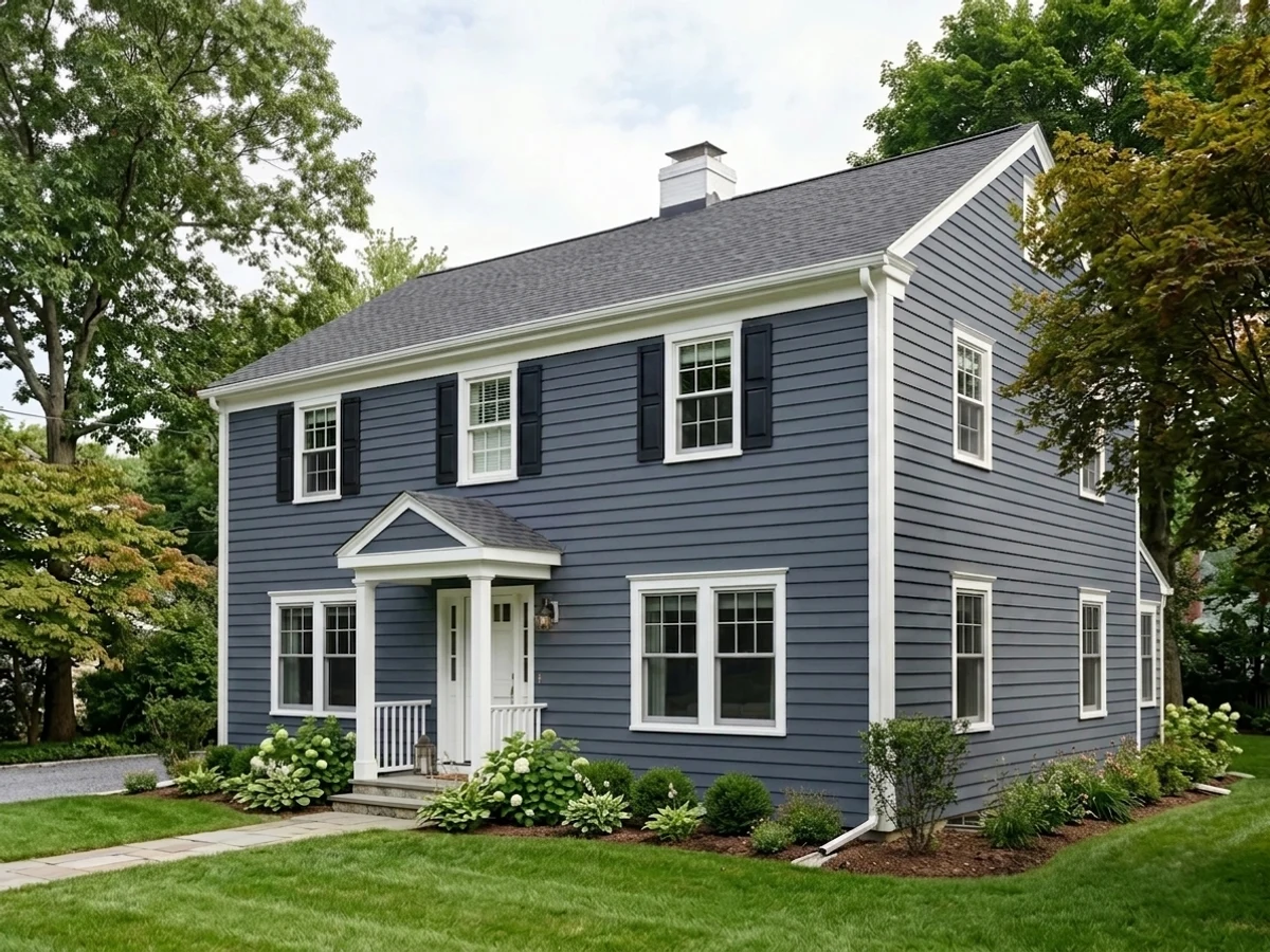 House repainted in Benjamin Moore Hale Navy