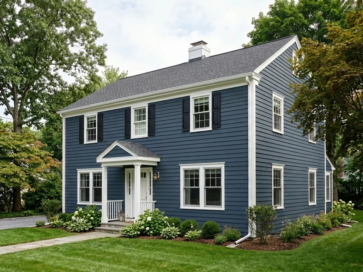 House exterior repainted in Sherwin-Williams Naval by the visualizer