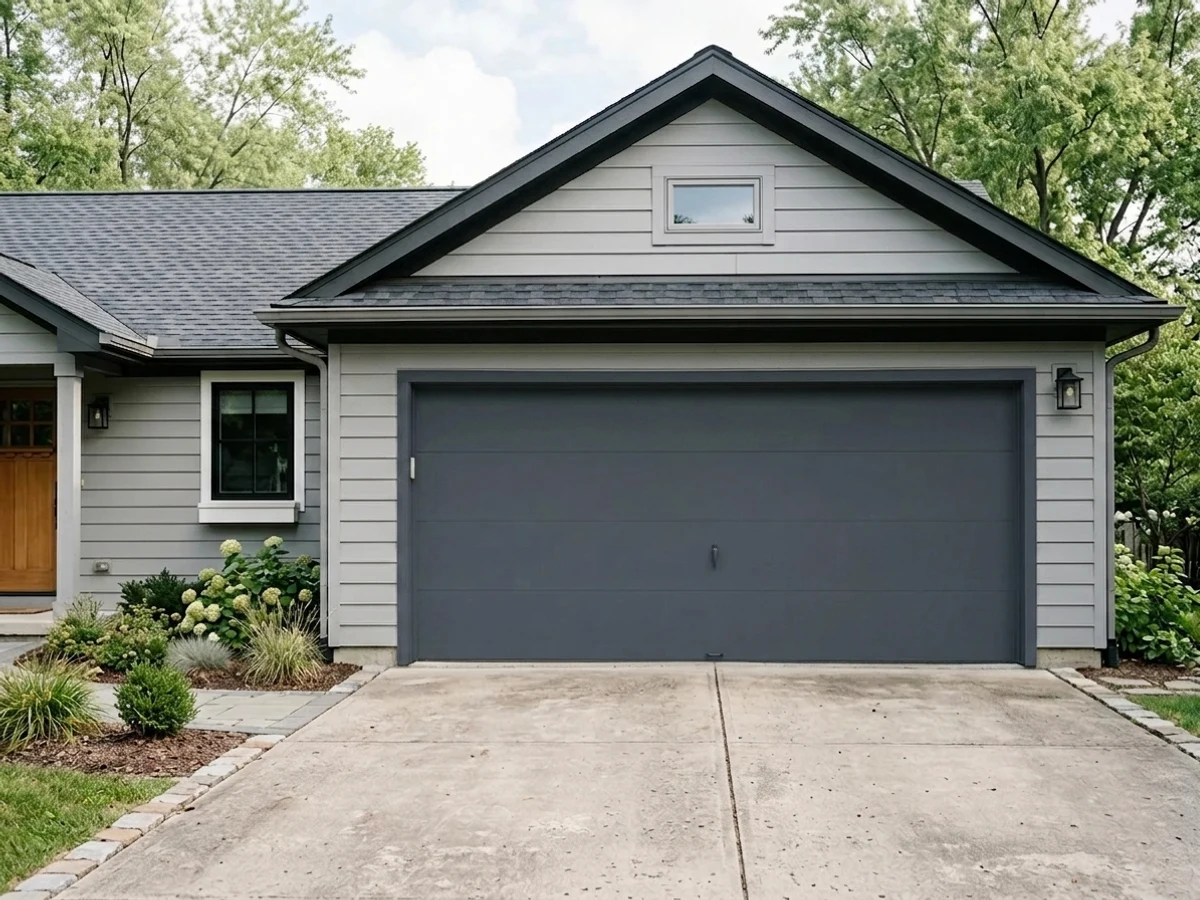 Charcoal Blue on a garage