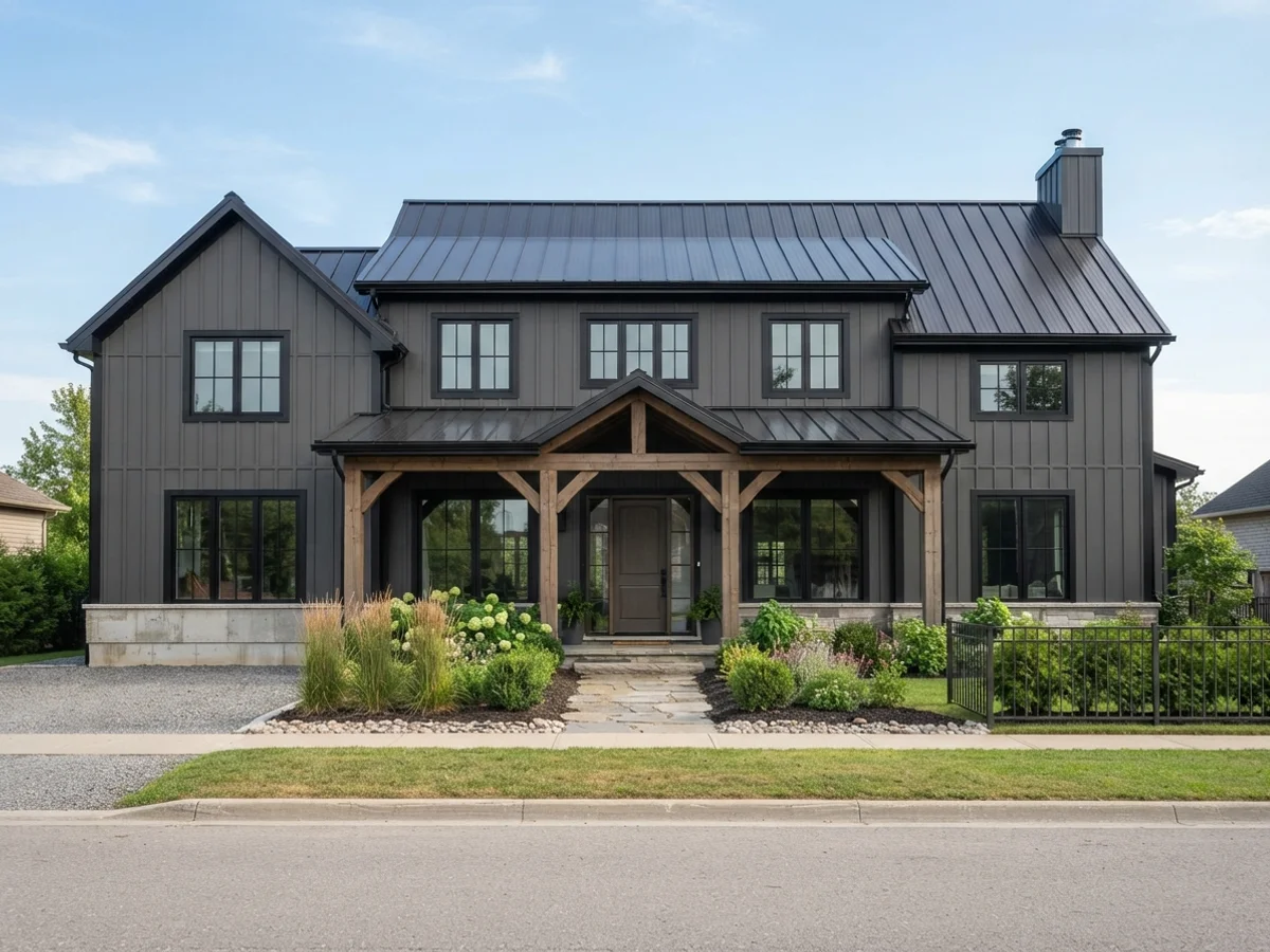 Charcoal monochrome barndominium scheme