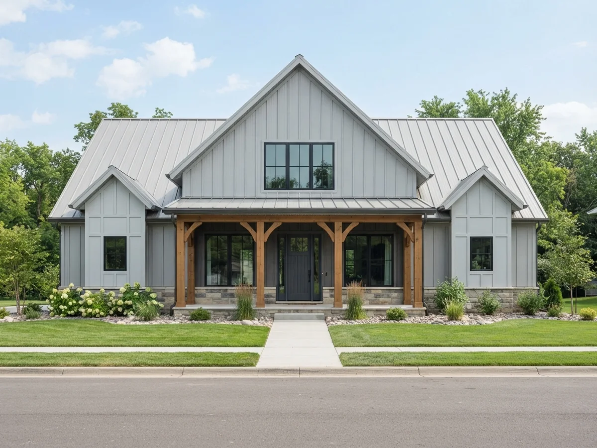 Galvalume gray and wood barndominium scheme