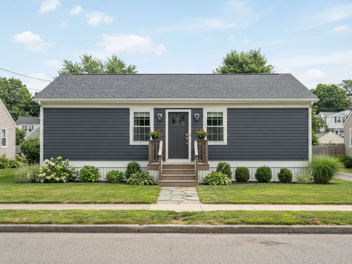 Navy Body + White Trim mobile home scheme