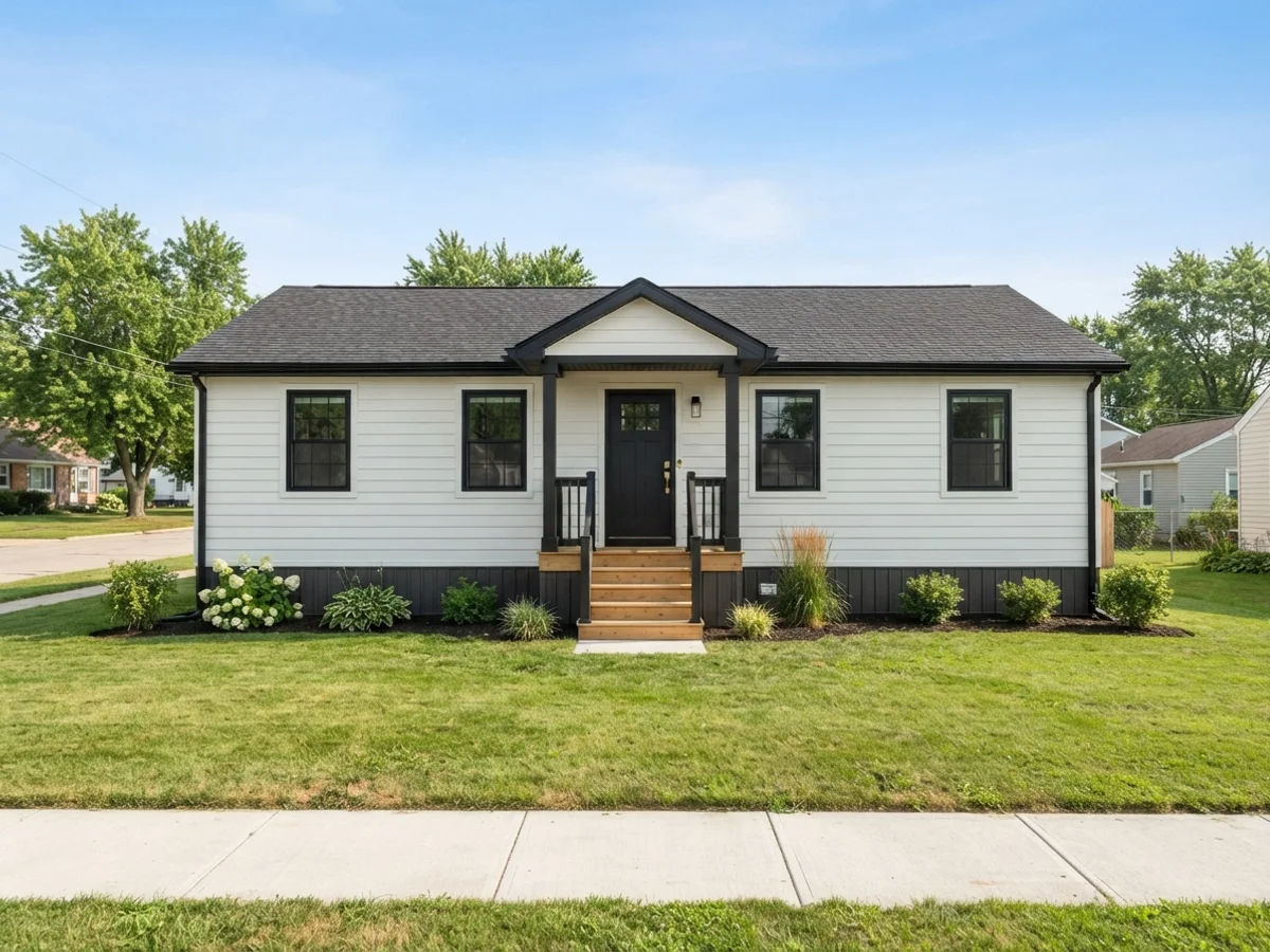 Crisp White + Black mobile home scheme