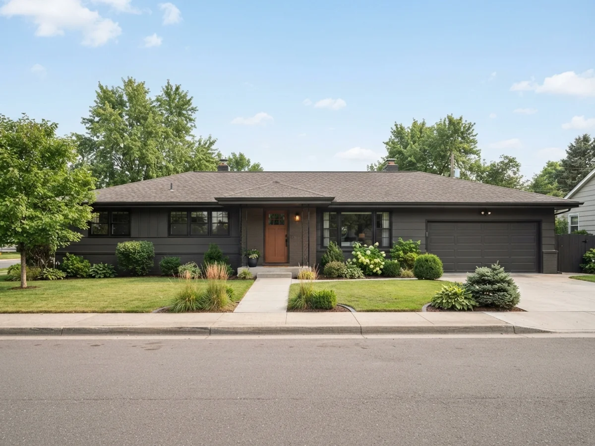 The Modern Ranch — Dark Body, Warm Wood Door ranch house scheme